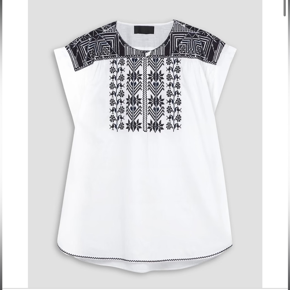 Like New NILI LOTAN Aurielle embroidered cotton-poplin top